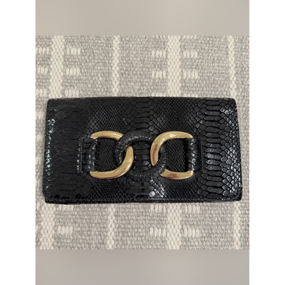 Michael Kors Black Snake-Embossed Leather Bag with Gold Rings